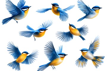 Obraz premium Collection set of flying blue and yellow birds.