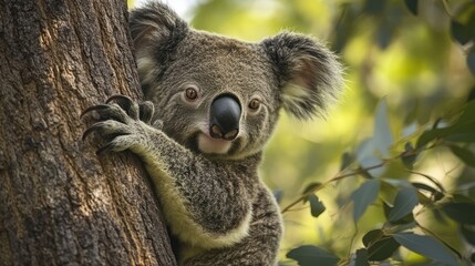 Obraz premium Koala on eucalyptus tree, Australian forest
