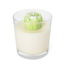 Beautiful green flower-shaped candle isolated on white