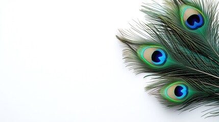 Obraz premium Trio of peacock feathers: Artistic arrangement on white background