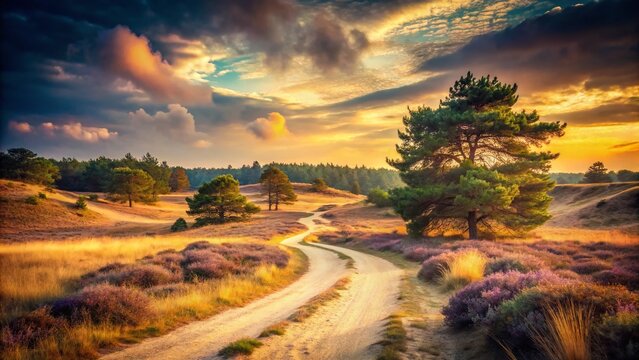 Vintage Photo: Sand Road, Hoge Veluwe National Park, Otterlo, Netherlands - June 2020