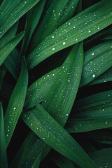Obraz premium Dew drops on green leaves reflecting morning light on foliage