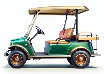 Vintage Retro Golf Cart, Stylish Classic Golf Car, Isolated White Background, Retro Vehicle, Golfing Icon
