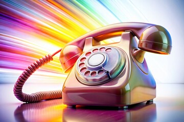 Vintage Rotary Dial Telephone, Long Exposure, Isolated White Background - Antique Phone Stock Photo