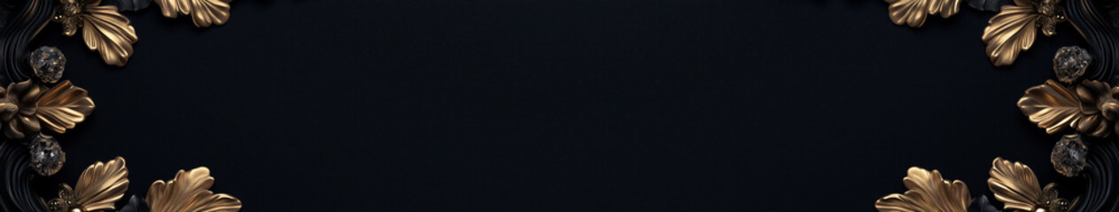 Golden Leaf Ornament: Luxurious dark backdrop is adorned with elegant golden leaf ornaments in a symmetrical composition. The image evokes a sense of opulence and artistry.