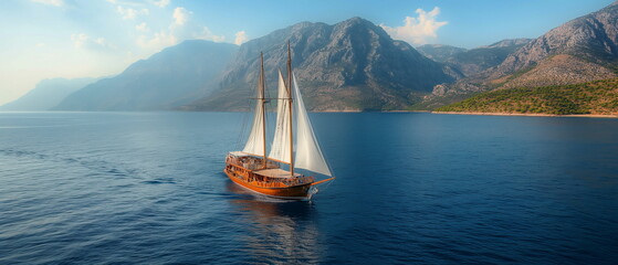 A classic schooner with a carved wooden hull and t_007