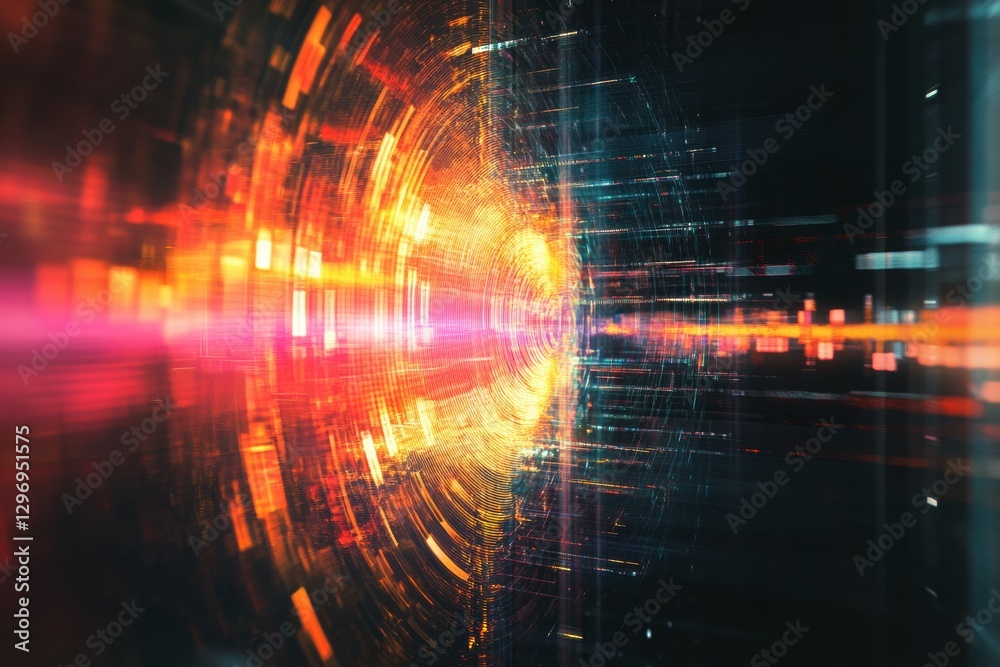 Leinwandbilder vibrant digital abstract background depicting light waves and colorful patterns swirling through a d