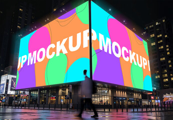 Digital Billboard Mockup Wall at Night Display