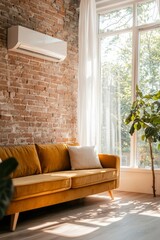 Living room interior modern AC, sofa, plant, daylight for relaxation concept
