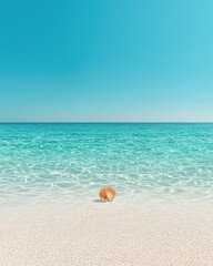 Tranquil seascape with shell on sandy beach tropical paradise daytime aesthetic serenity
