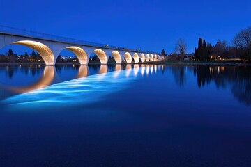 Night Bridge: Archways Reflecting on Calm Waters