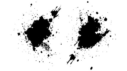 Black paint splashes creating an artistic and dynamic effect. Black ink splatter, black paint, ink brush strokes, brushes, lines, grungy. Dirty artistic design elements