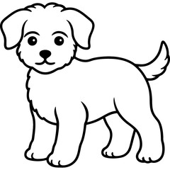 Baby dog black line art vector, Simple bold outline Design vector icon with white background. Pet animal vector 