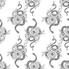 Delicate floral and serpentine dance in an intricate seamless pattern design