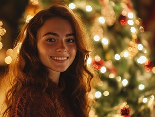 Woman in front of Christmas tree