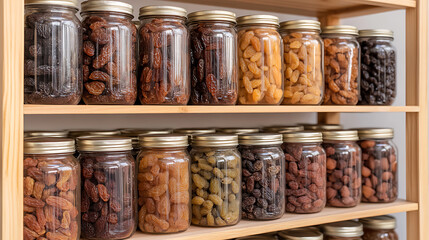 Dried fruit is a staple for healthy eating. It's nutritious, delicious, and lasts a long time. The clear jars make a pretty addition to any room.