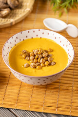 Pumpkin cream soup close up