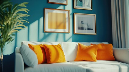 White sofa with orange pillows