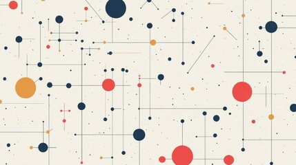 Abstract geometric pattern with colorful circles and lines on beige background