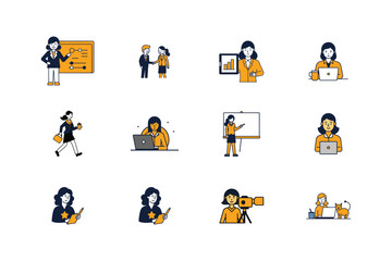 Fototapeta premium outline cartoon vector of business woman