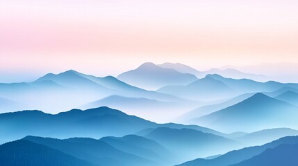 Fototapeta premium Serene sunrise over misty mountain range with pastel sky