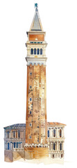 Obraz premium PNG Historic Italian tower watercolor illustration