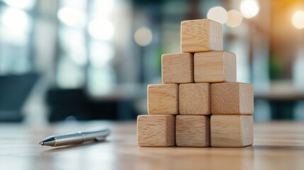 An aesthetically pleasing arrangement of wooden blocks, creating a visually engaging focal point that reflects design principles and the beauty of natural materials.