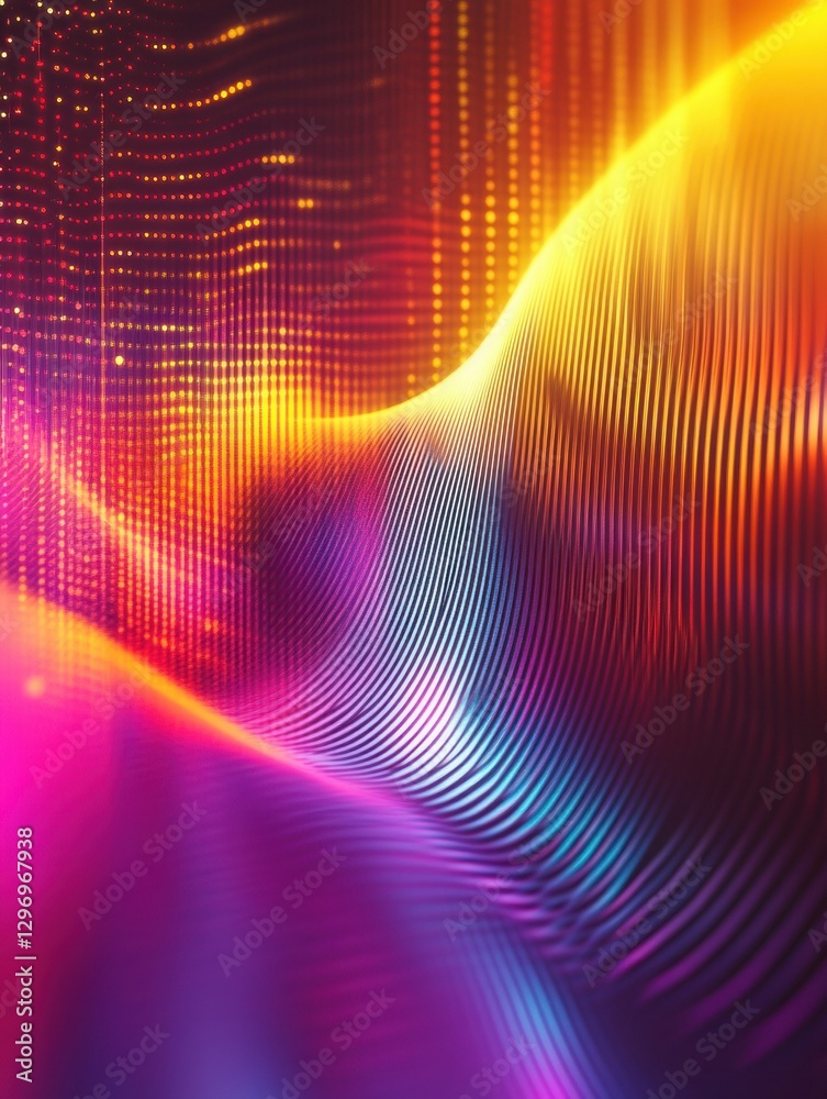 Poster Colorful abstract wave patterns create a vibrant digital landscape with smooth gradients and dynamic light effects. Generative AI