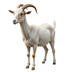 PNG Realistic White Goat with Curved Horns Standing on White Background