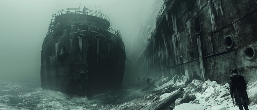 Draeger in the sea bay a powerful ship with a long_010