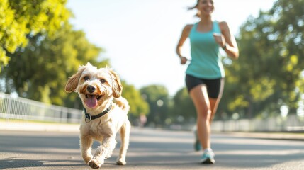 Obraz premium Energizing Park Run with Dog on Bright Summer Day