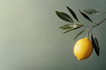 Lush lemon branch against a serene green backdrop. Generative AI
