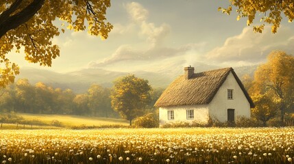 The quaint farmhouse in the field