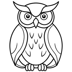 Simple Owl Line Art Vector Illustration
