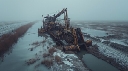 Naklejka premium The dredger is in operation the giant mechanism un_008