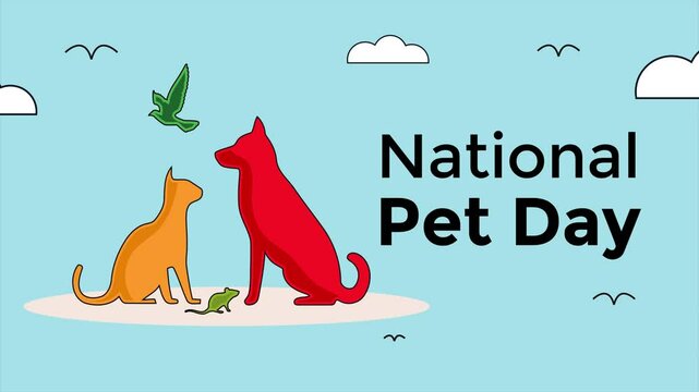 Cute Cartoon Cat, Dog, and Bird Animation for National Pet Day