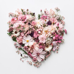 beautiful heart shape made of various pink and white flowers, symbolizing love and affection. Perfect for romantic occasions or celebrations