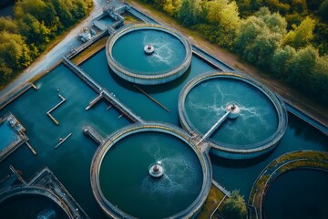 Round sedimentation tanks purifying water in wastewater treatment plant