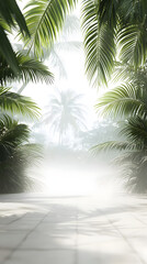 Tropical background with fog with white floor