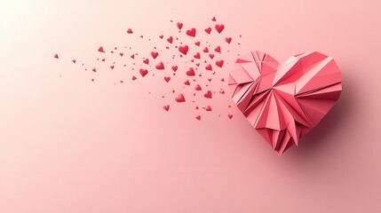 Abstract Pink Fragmented Heart Shape 3D Rendering with Soft Backgrounds for Displaying emotions