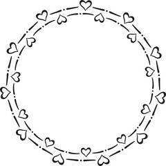 Circular border made with two rows of hearts. Vector illustration made with black heart silhouettes on a white background creating a circular border.