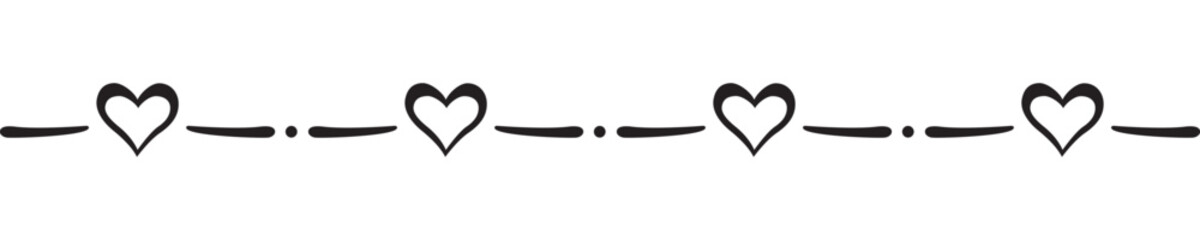 Linear border made with some hearts. Vector illustration made with black heart silhouettes on a white background creating a linear border.