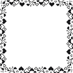 Square border made with many small hearts. Vector illustration made with black heart silhouettes on a white background creating a square border.
