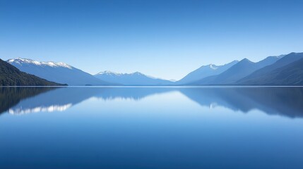 Crystal Clear Alpine Lake Nestled Between Snow Capped Mountains