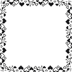 Square border made with many small hearts. Vector illustration made with black heart silhouettes on a white background creating a square border.