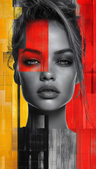 A dynamic collage composition featuring a beautiful, slender girl, fresh vegetables and fruits, healthy food, and a gymnasium setting