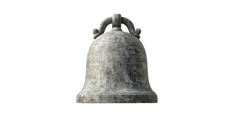 Fototapeta premium Ancient stone bell sculpture with weathered surface isolated on transparent background