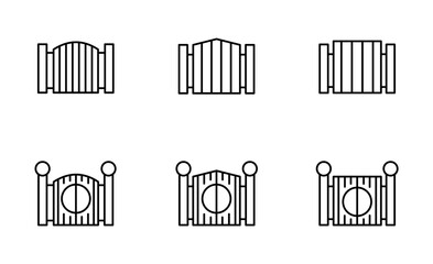 Set of Gate Entrance Icon, Minimal Garage And Parking, Metallic Material Residence Gate Symbol Outline icon, Editable Stroke