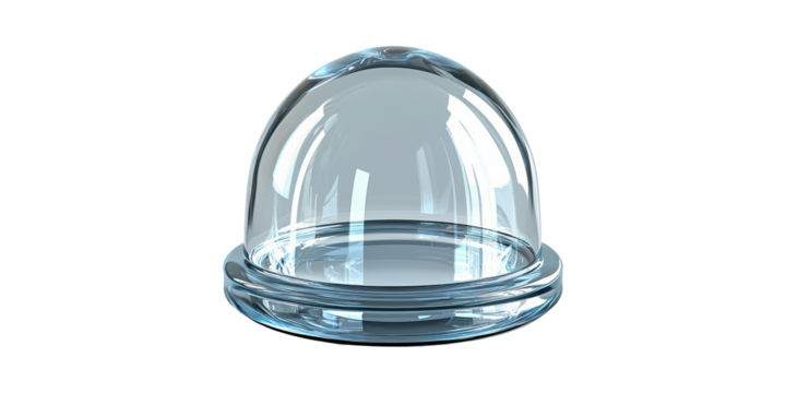 Transparent glass dome cloche with reflections isolated on transparent background