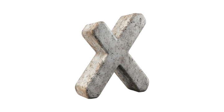 3d letter x with rustic texture isolated on transparent background